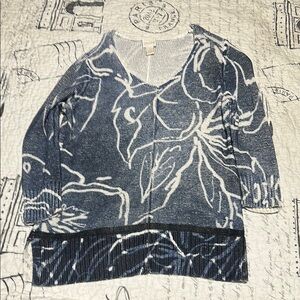 Chico's Blue and White V-Neck Sweater